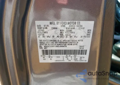 2006 Mercury Mariner z USA, uszkodzony, nr VIN 4M2CU561X6DJ06479